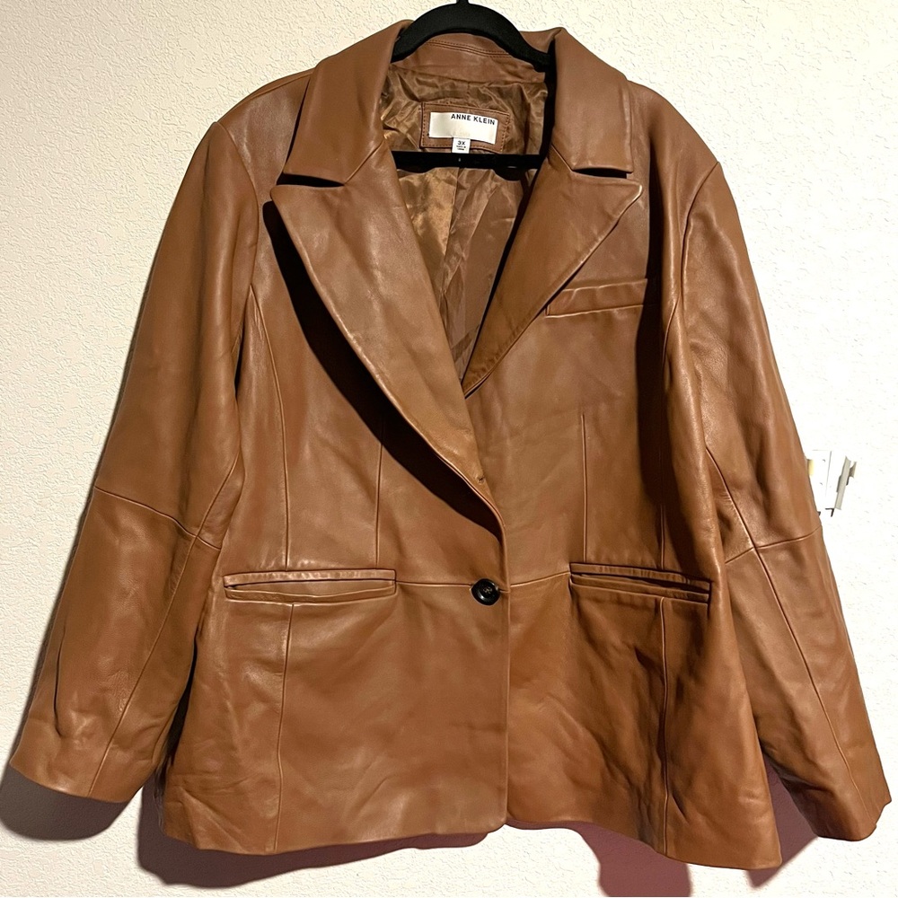 Anne Klein Leather Jacket with Blazer Cut